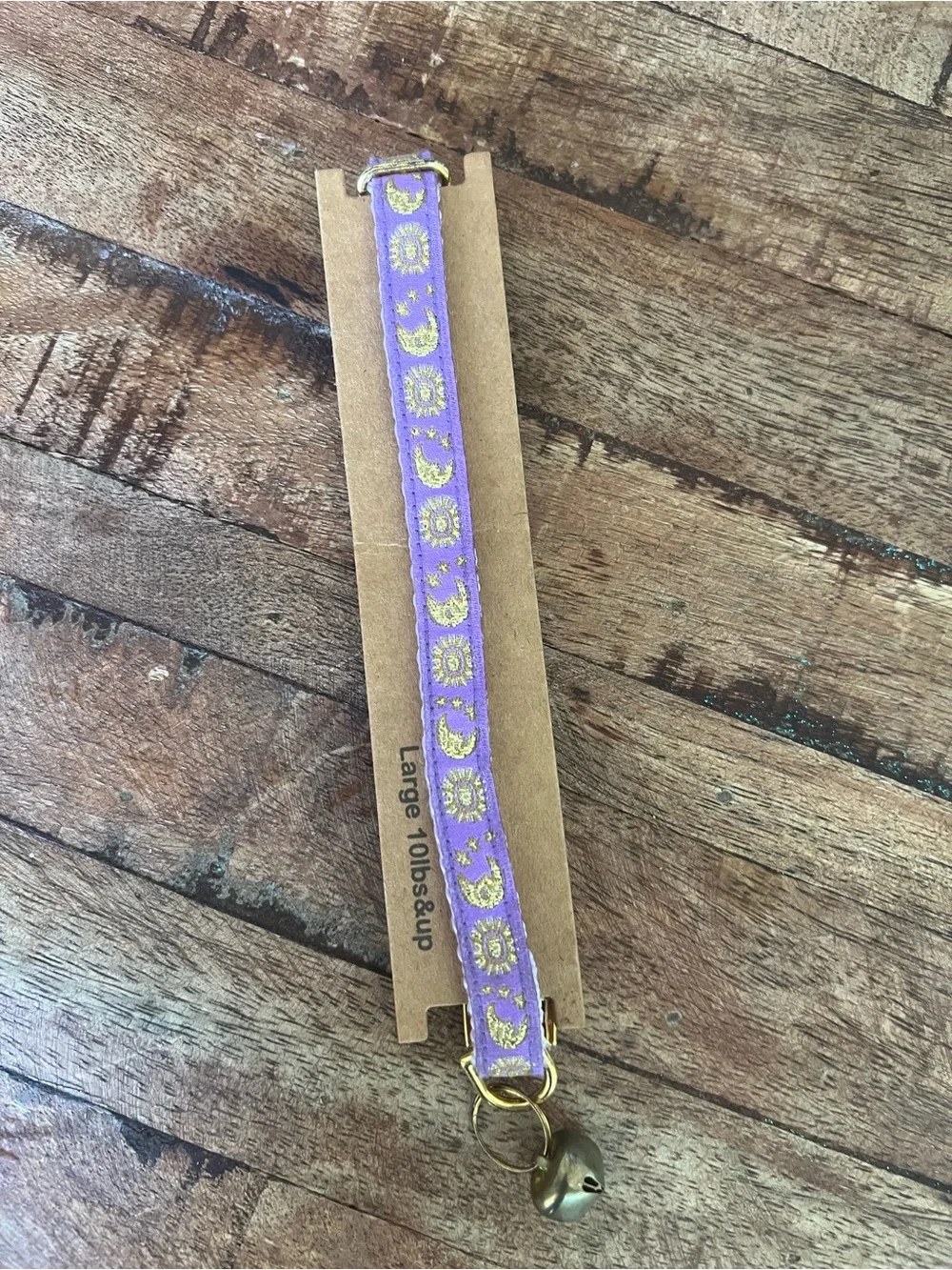 Waaagpet Lilac Purple Large Cat Collar Celestial Sun Moon Stars Gold Bell NWT